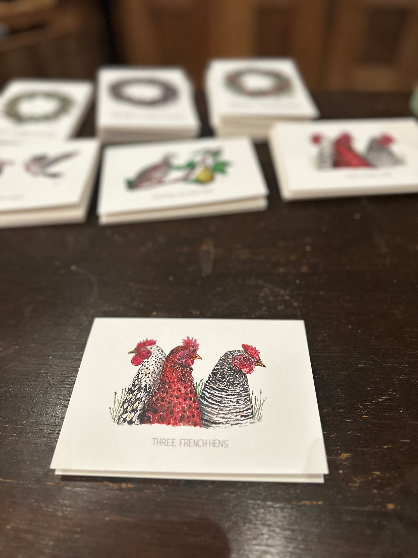 Three French hens Christmas card
