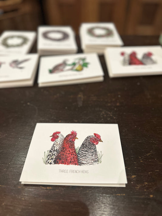 Three French hens Christmas card