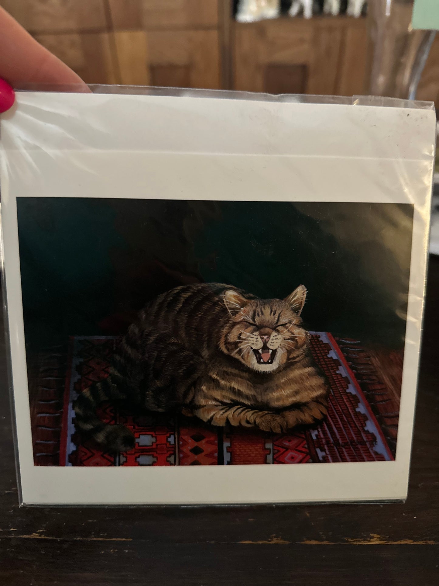Yawning cat greetings card