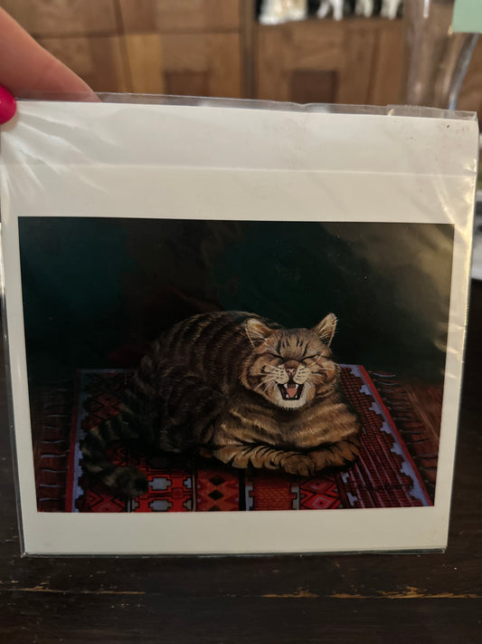 Yawning cat greetings card