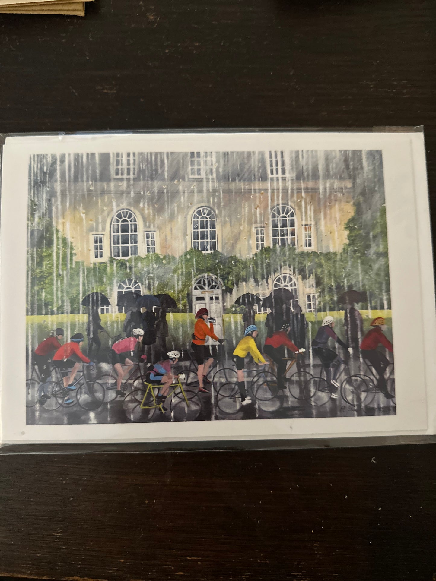 Rainy cyclist card
